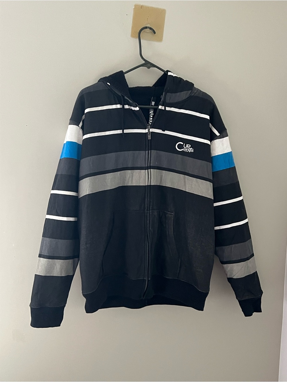 Cur Rente Men’s Medium Striped Sherpa Lined Full Zip Hoodie